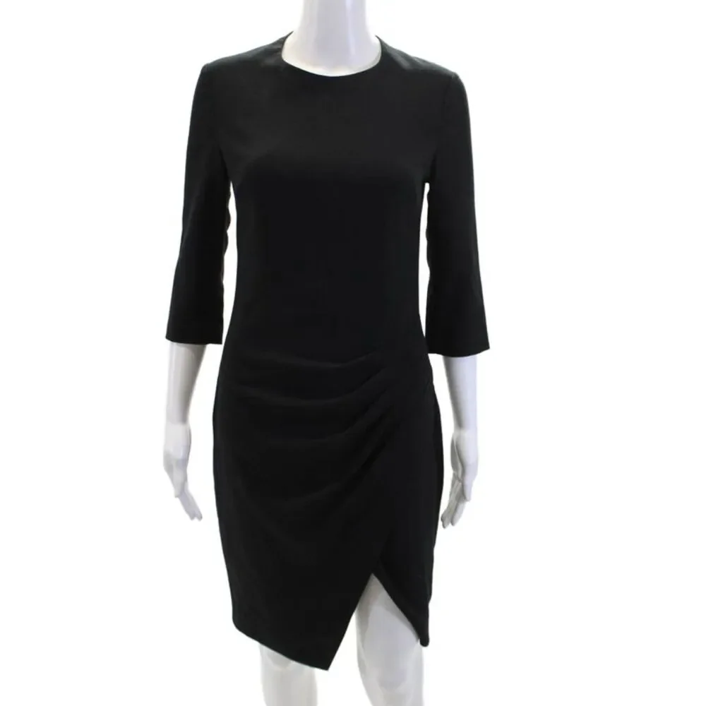 L'Agence Womens Pleated Waist Asymmetric Hem 3/4 Sleeve Dress Black Size 4 - Picture 1 of 7